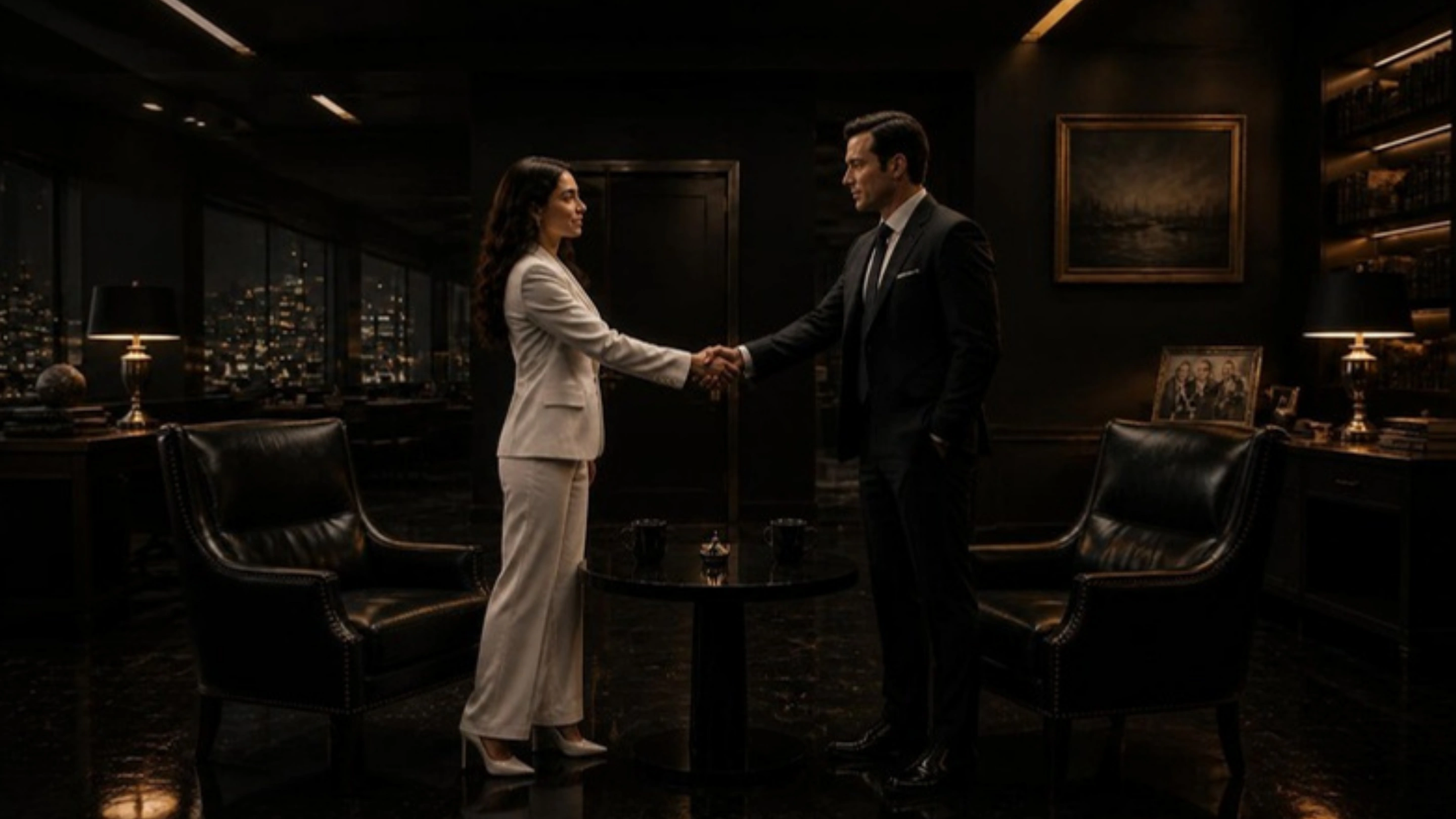 Jade Tchey y el director se estrechan la mano en su despacho, ya en calma